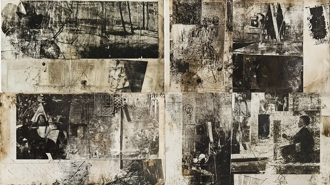 Abstract Expressionist Montage with Grunge Overtones - Midjourney sref style