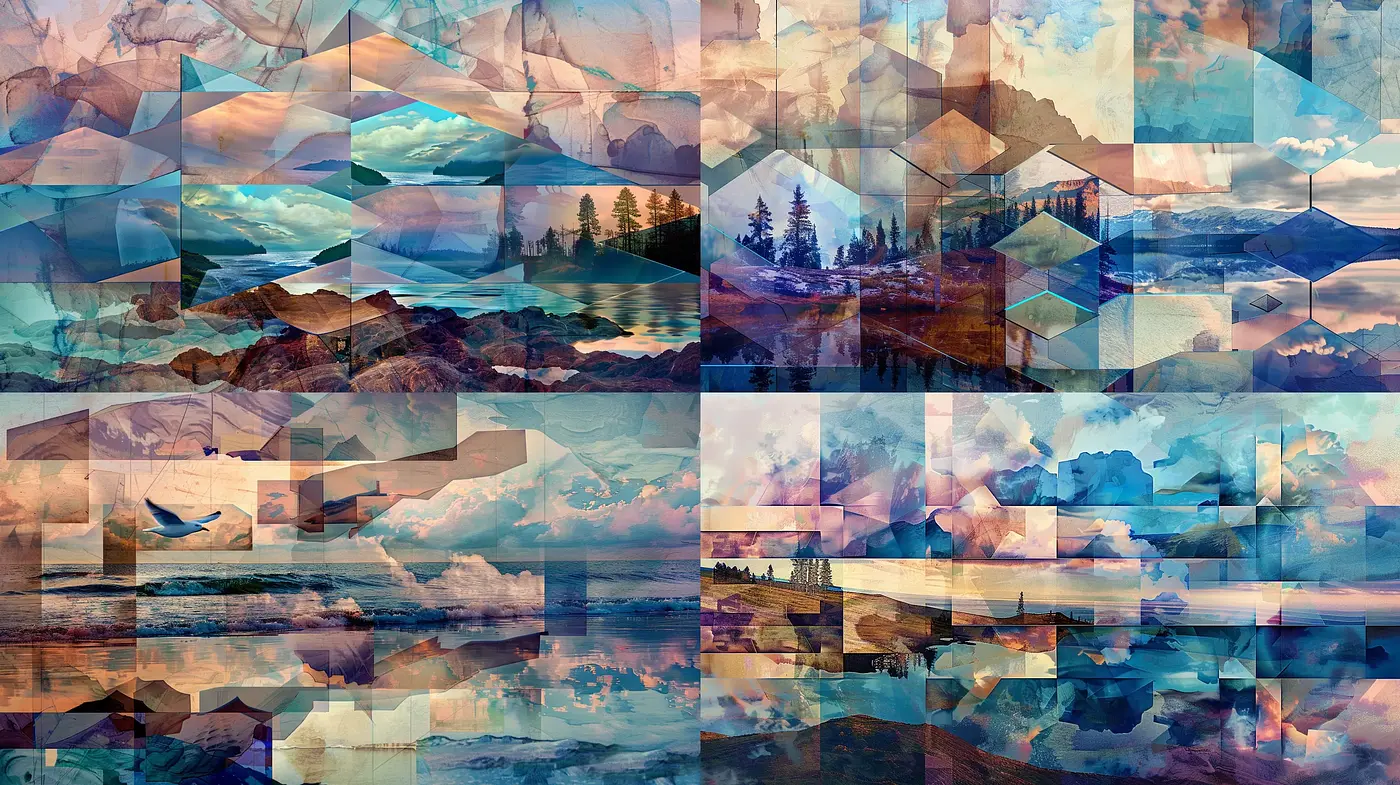 Fractured Dreamscape: A Geometrically Fragmented Vision of Nature - Midjourney sref style