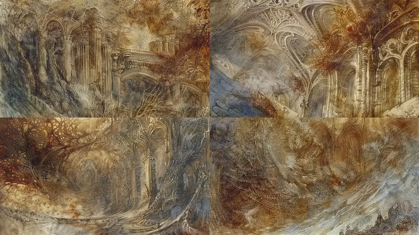 Ethereal Baroque Dreams in Sepia Tones - Midjourney sref style