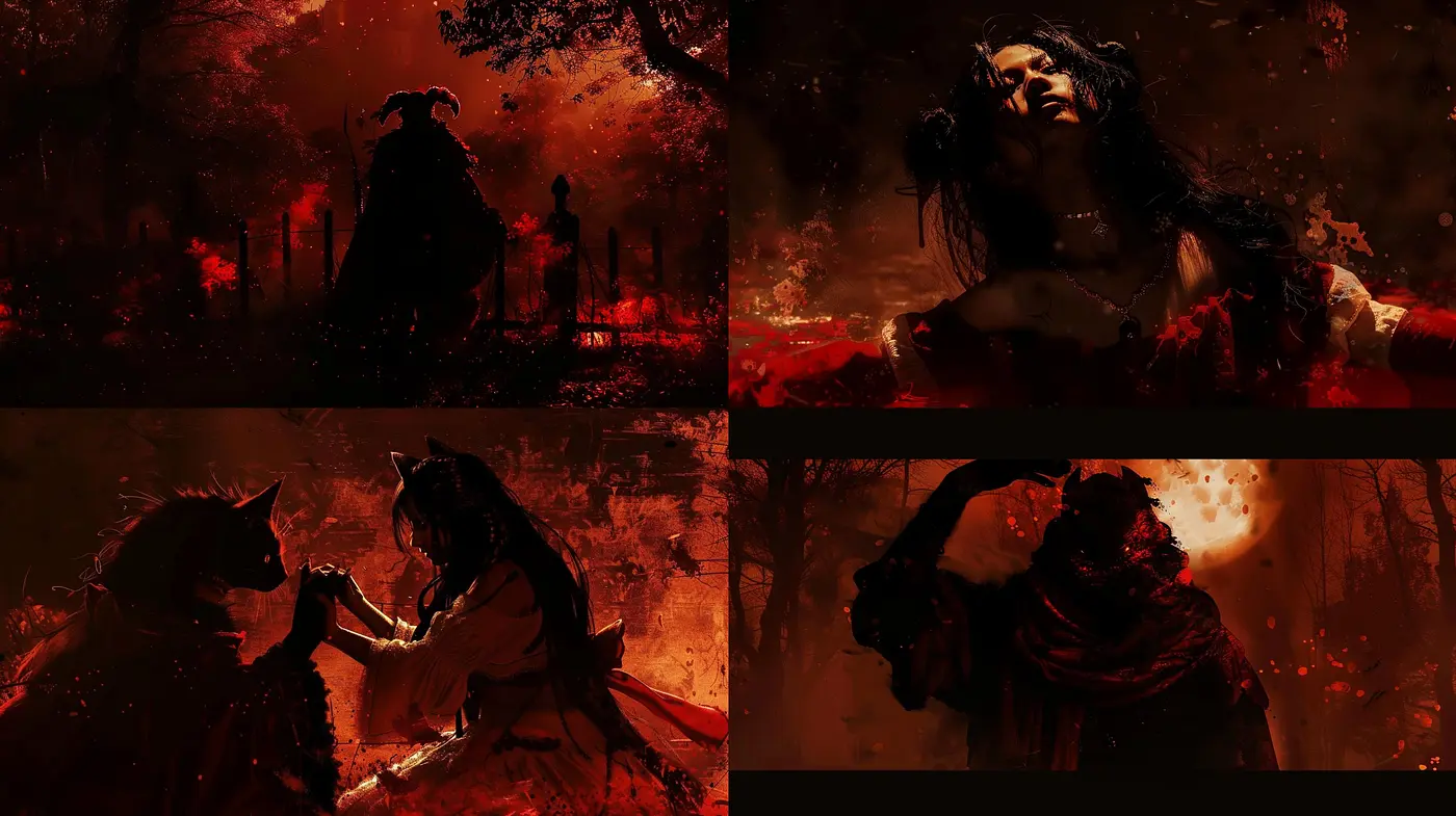 Crimson Elegy: An Artistic Exploration of Dark Romance in a Monochromatic Red Spectrum - Midjourney sref style