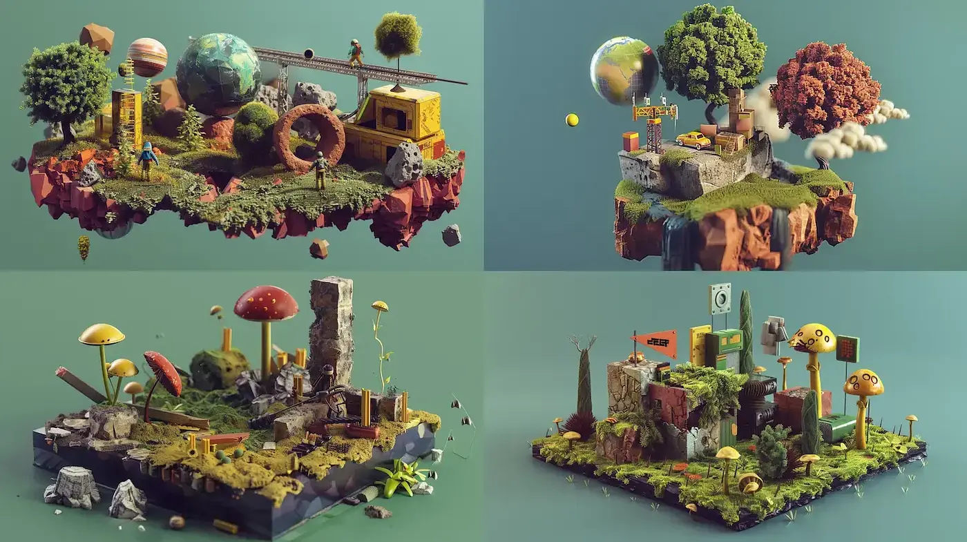 Surreal Floating Worlds with Whimsical Natural Elements - Midjourney sref style