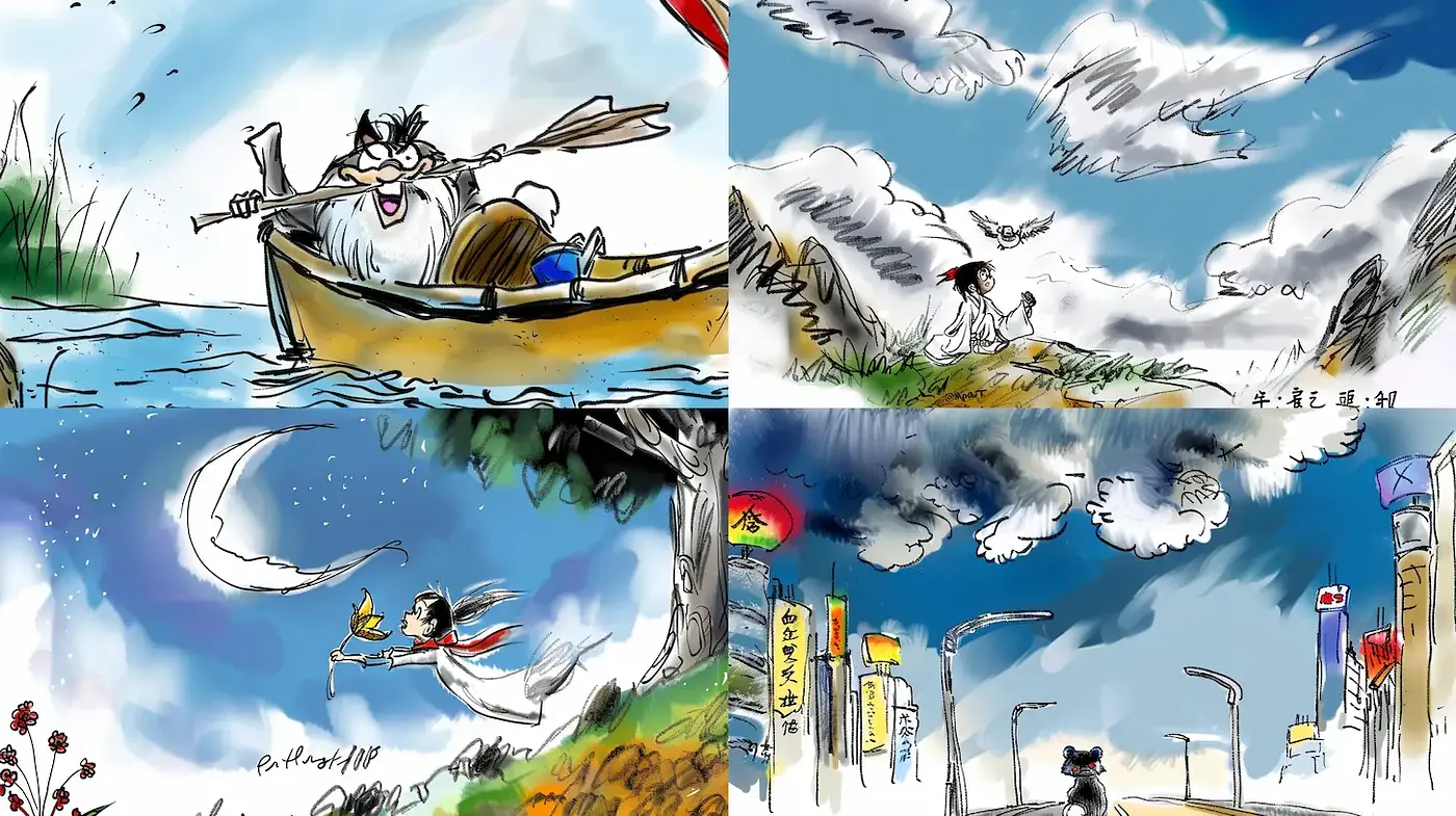 Dynamic and Whimsical Illustrations with a Playful Essence - Midjourney sref style