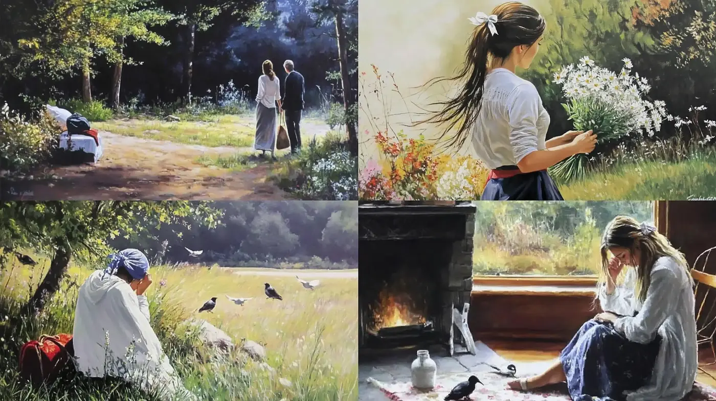 Pastoral Serenity: A Harmonious Blend of Nature and Human Grace - Midjourney sref style