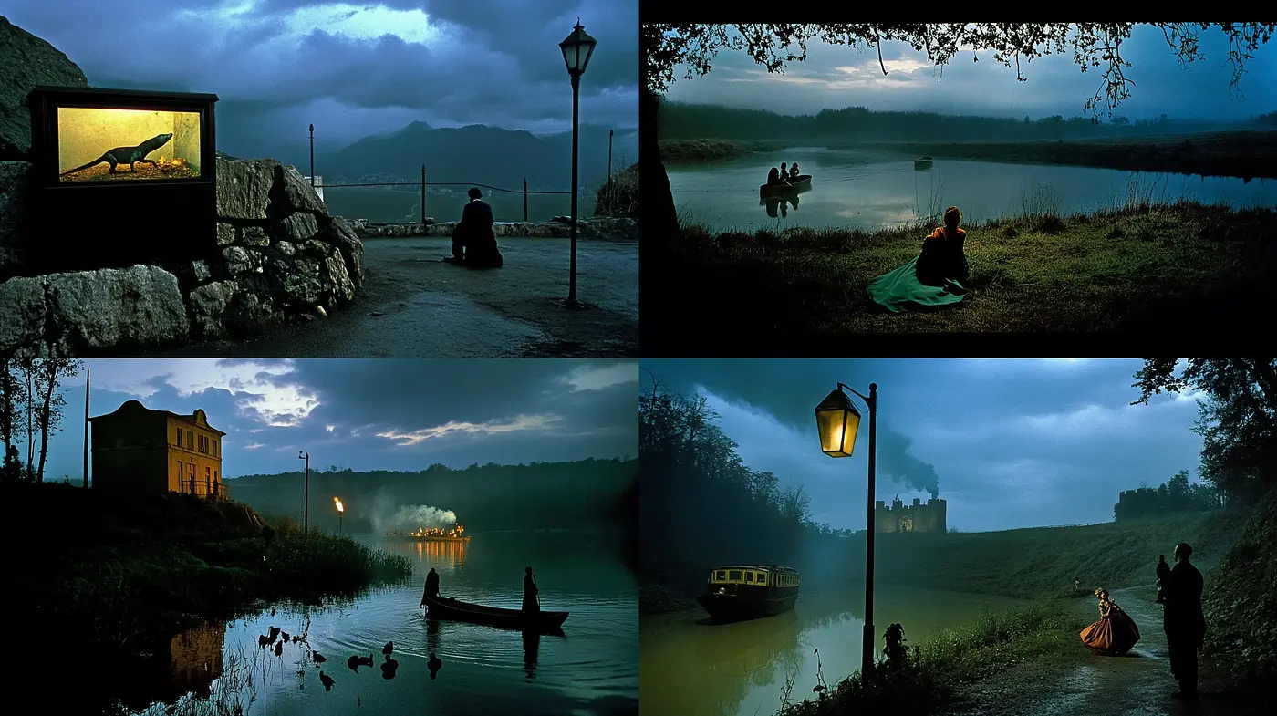 Twilight Serenity: A Cinematic Exploration in Teal and Amber Hues - Midjourney sref style