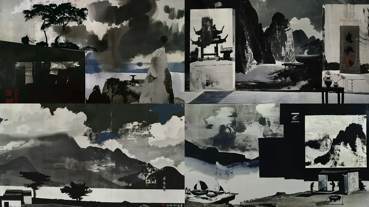 Monochromatic Ethereal Landscapes with East Asian Aesthetics - Midjourney sref style