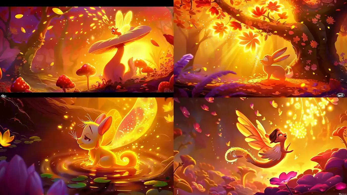 Enchanting Whimsical Illustrations with a Golden Glow - Midjourney sref style