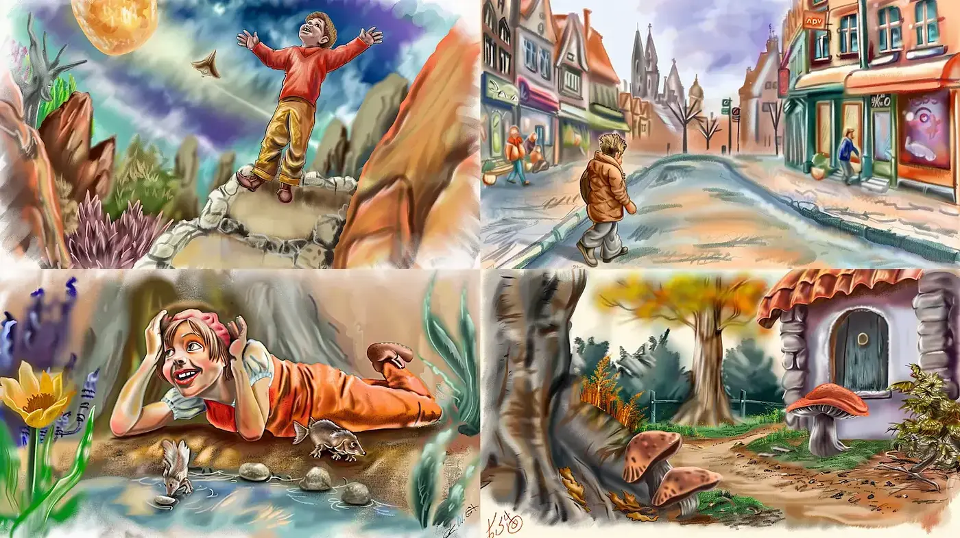 Whimsical and Colorful Fantasy Illustrations with a Playful Aura - Midjourney sref style