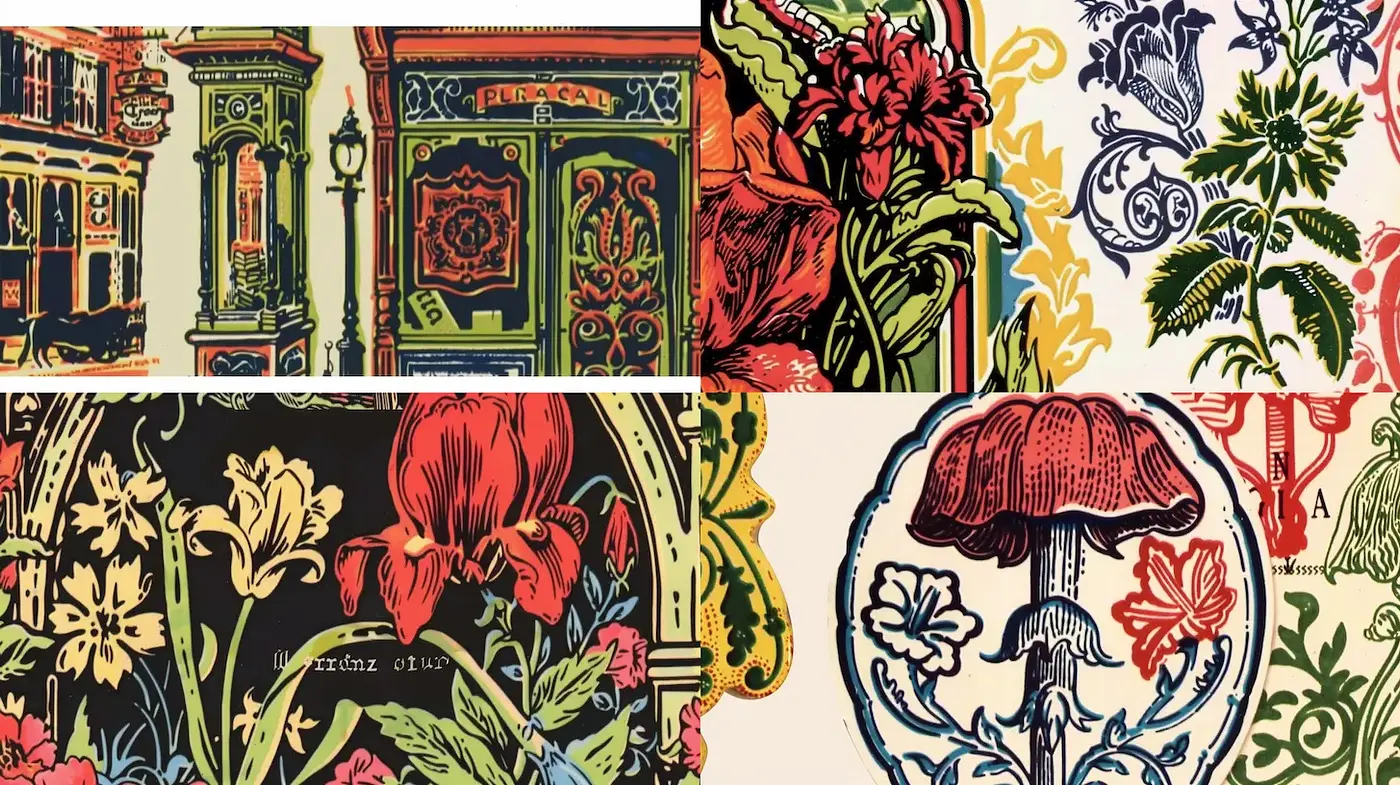 Charming and Whimsical Vintage Floral Aesthetic with a Touch of Art Nouveau - Midjourney sref style