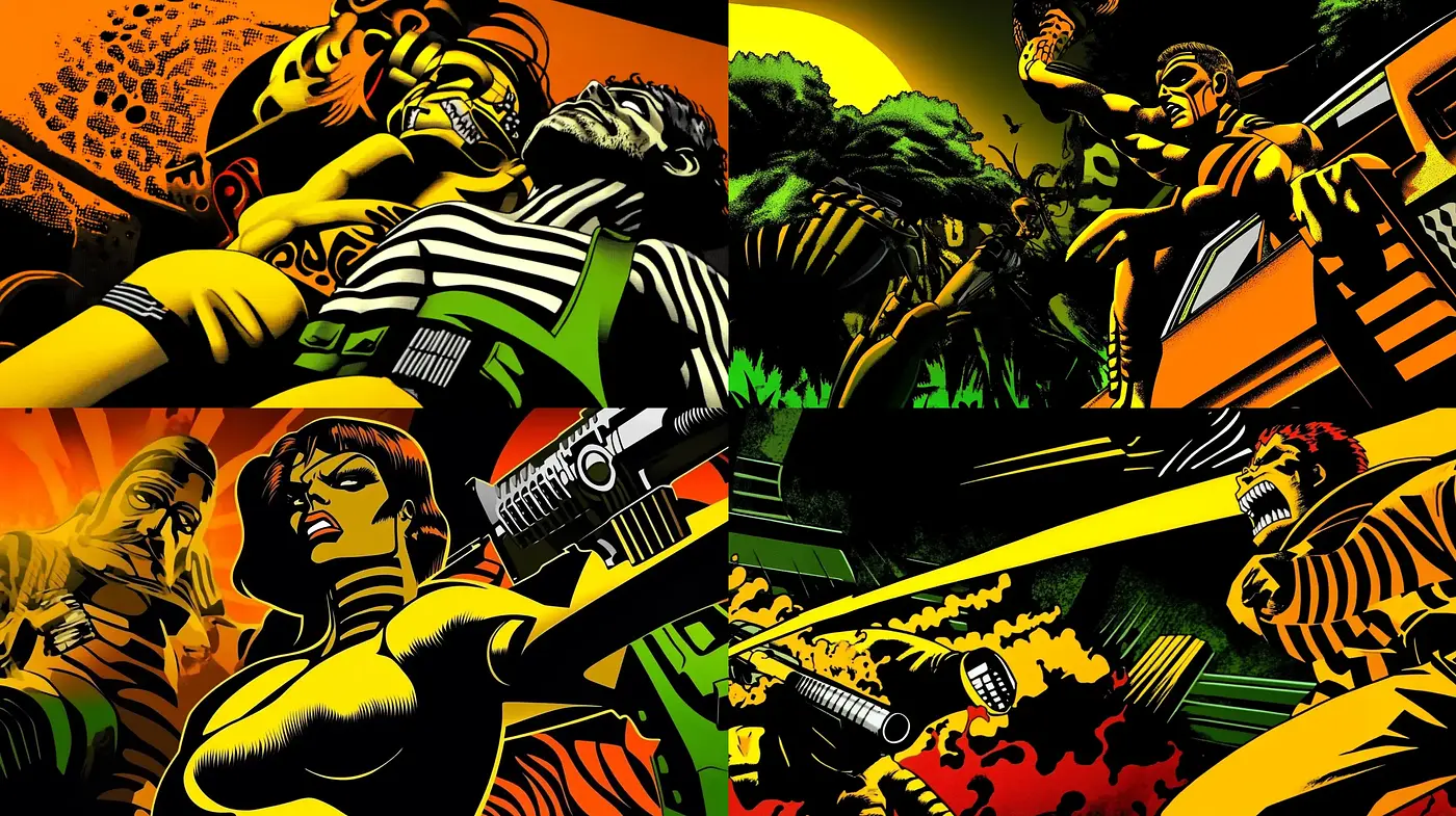 Neon Noir Comic Book Fervor - Midjourney sref style