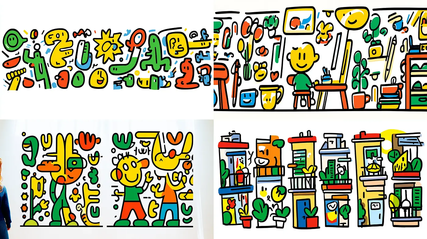 Playful and Vibrant Doodle Art Style with a Whimsical Touch - Midjourney sref style