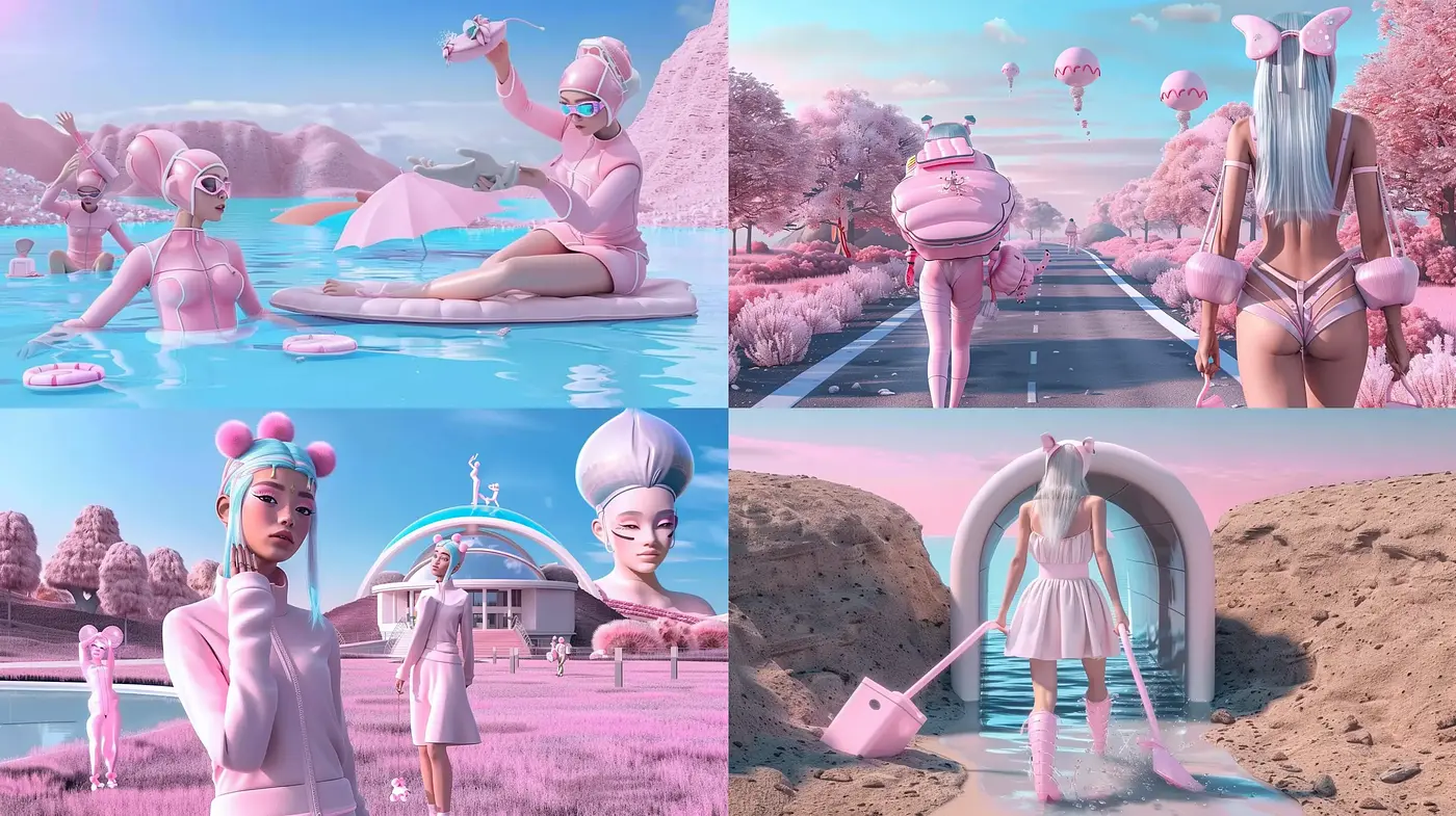 Surreal Pink Dreamscape with Ethereal Overtones - Midjourney sref style
