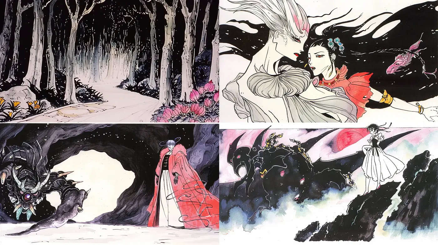 Ethereal Ink Wash Dreamscape with Fantastical Elements - Midjourney sref style