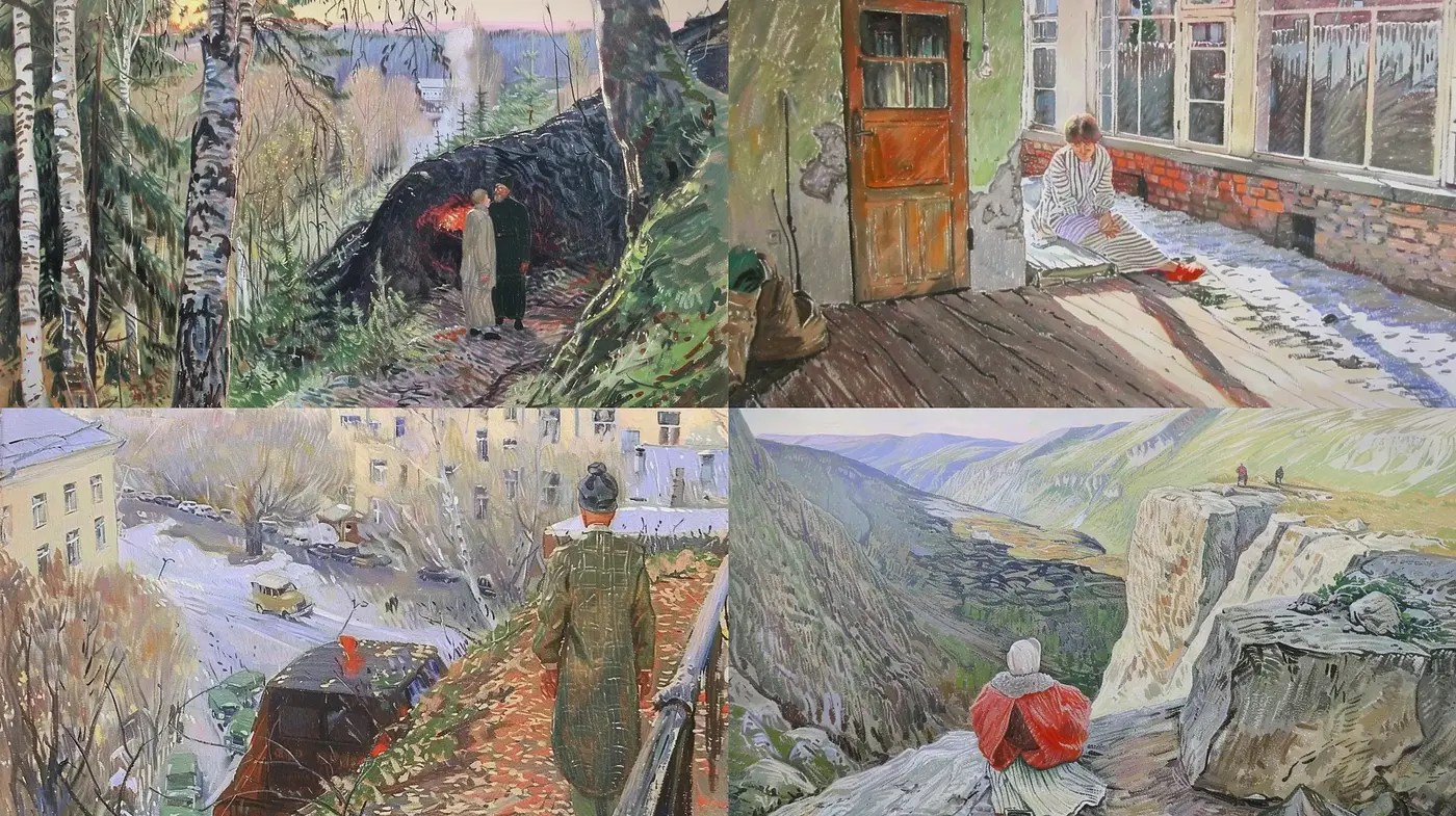 Rustic Brushwork Landscapes with a Hint of Sentimental Realism - Midjourney sref style
