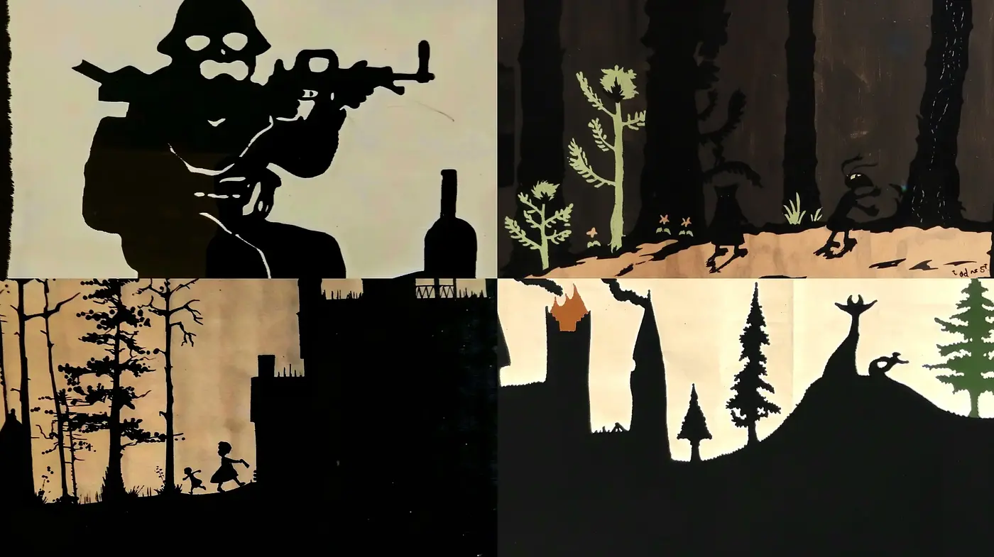 Stark Silhouettes and Monochromatic Nature Scenes - Midjourney sref style