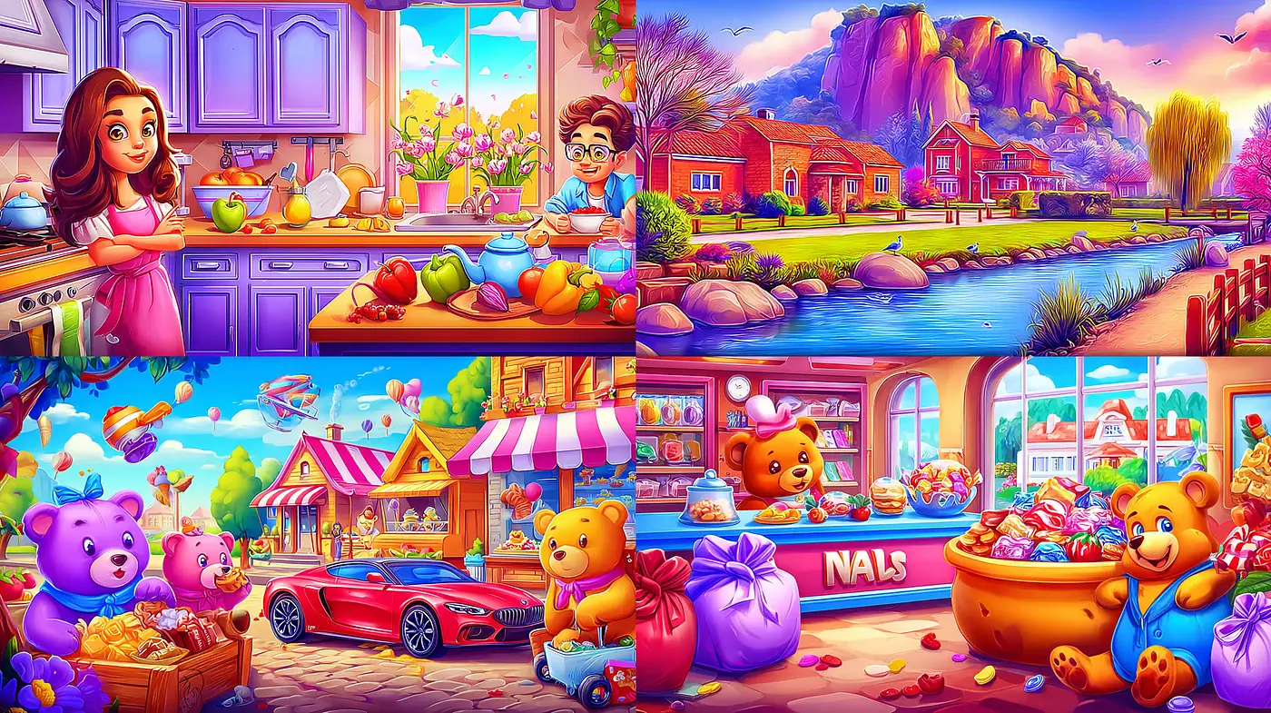 Vibrant and Playful Cartoon Aesthetic with Consistent Themes - Midjourney sref style