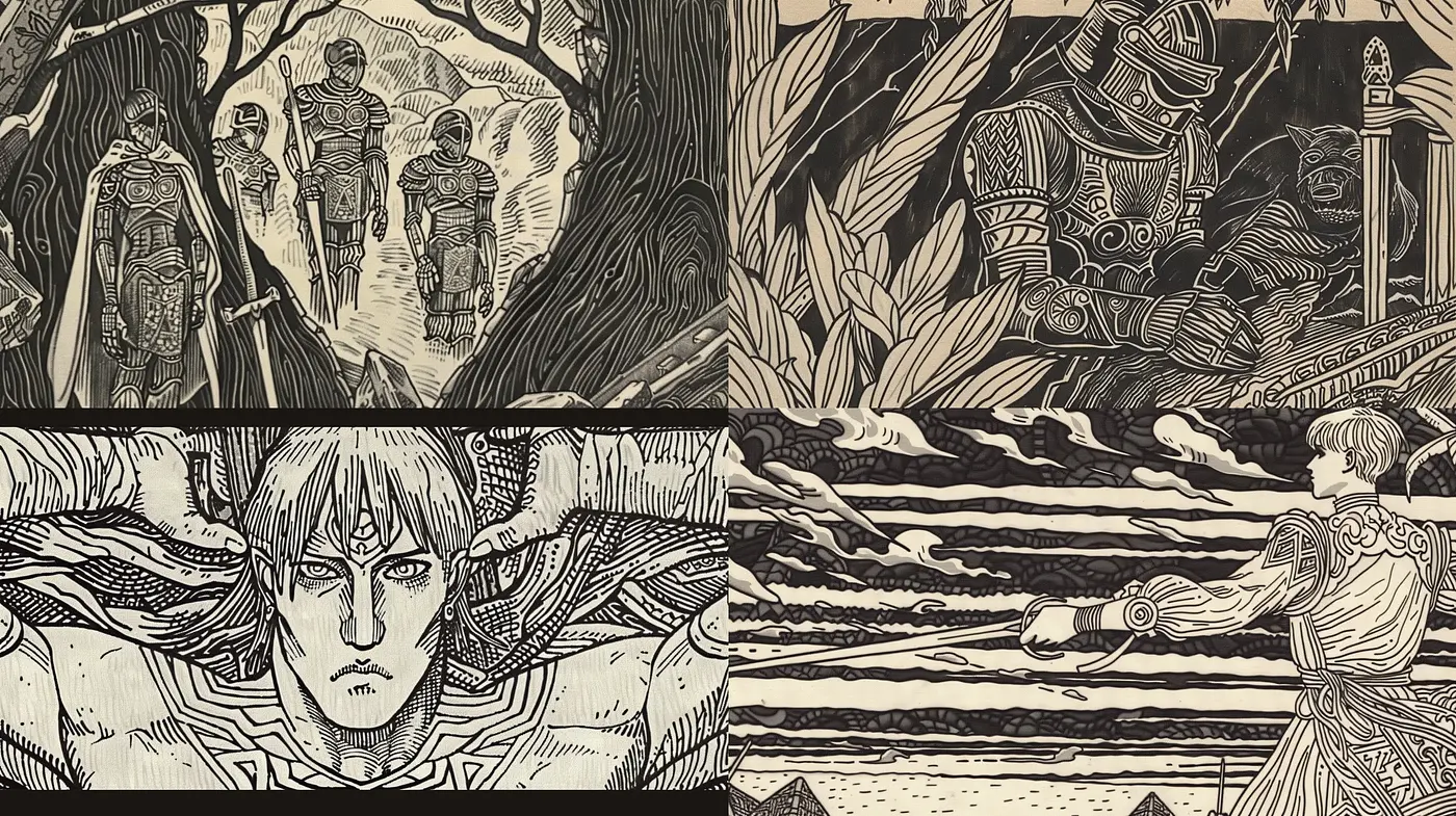 Monochrome Narrative: A Fusion of Woodcut Print and Graphic Novel Techniques - Midjourney sref style