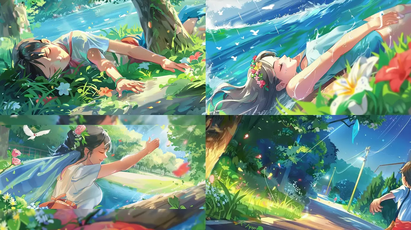 Ethereal Light in Pastoral Serenity: A Harmonious Blend of Anime and Impressionist Aesthetics - Midjourney sref style