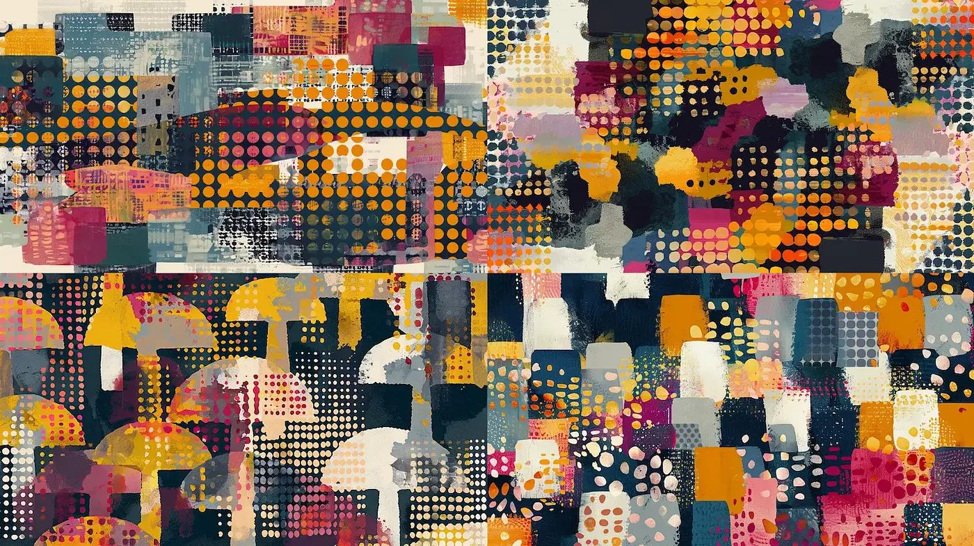 Vibrant Textured Layers with Whimsical Patterns - Midjourney sref style