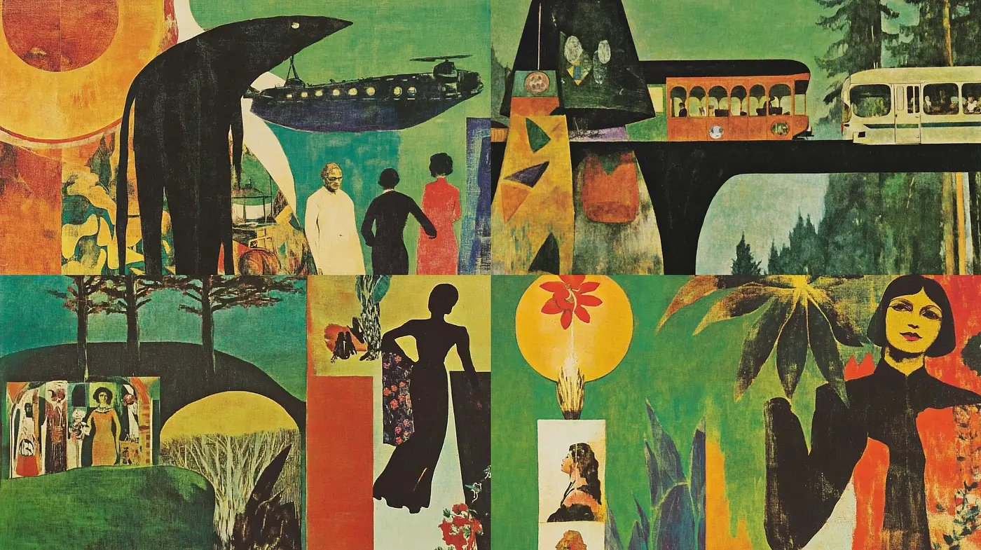 Eclectic Patchwork of Surreal Narratives - Midjourney sref style