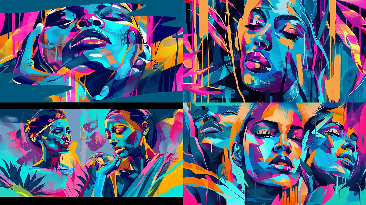 Vibrant Expressionism with Neon Palette and Abstract Forms - Midjourney sref style