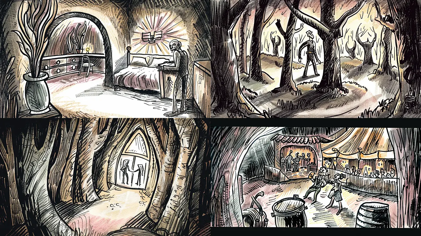 Enchanted Ink Sketchbook Tales - Midjourney sref style