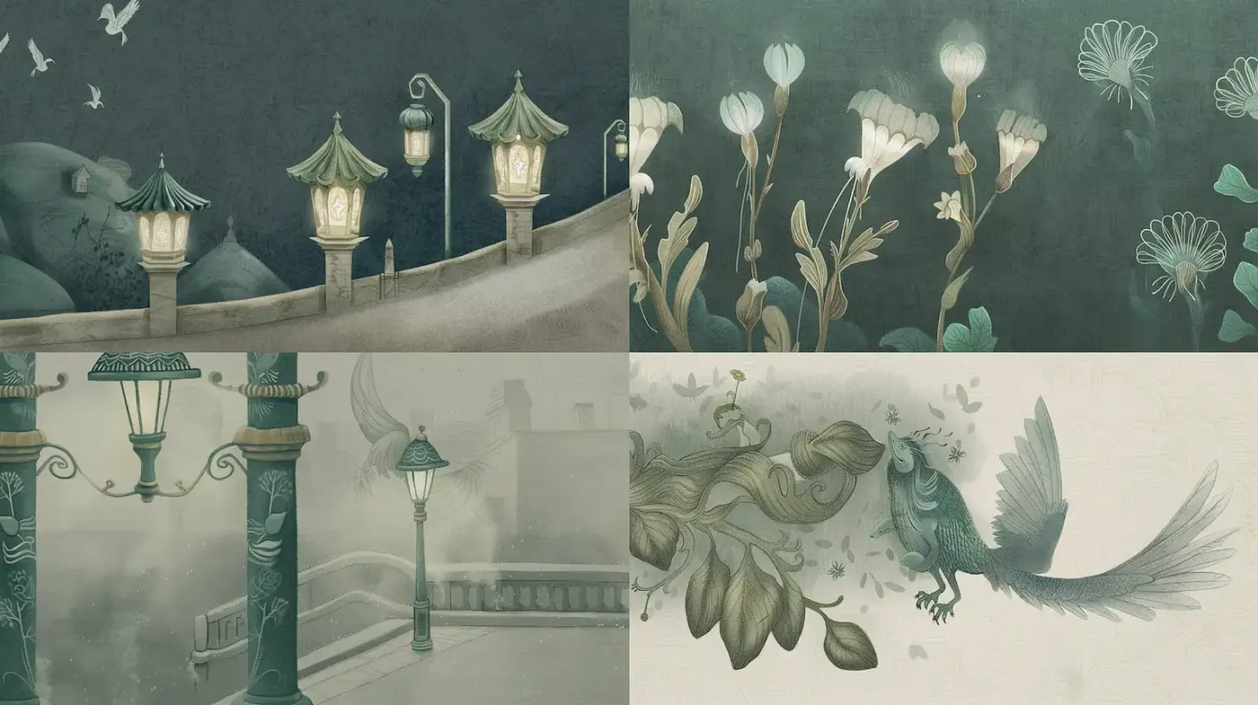 Whimsical and Serene Illustrations with a Soft Fantasy Aesthetic - Midjourney sref style