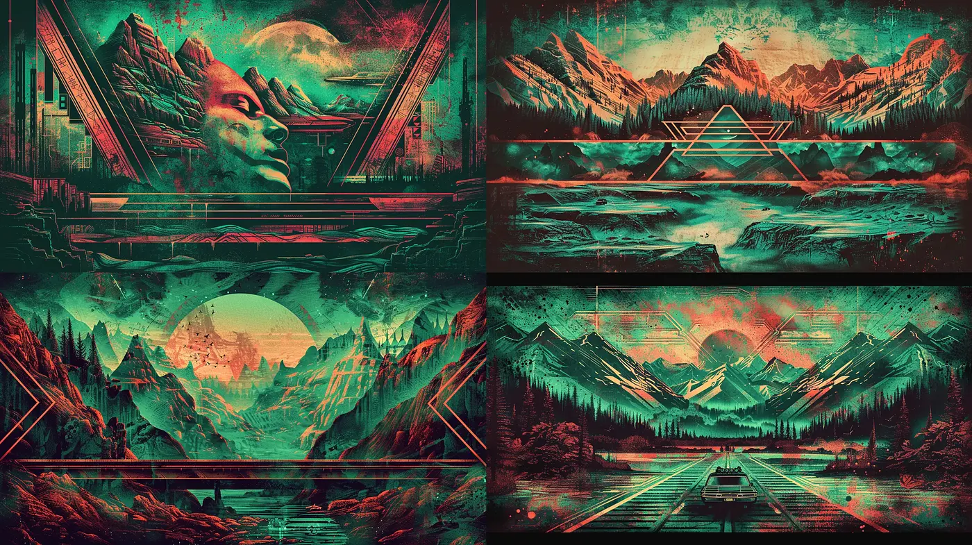 Synthwave Wilderness: A Retro-Futuristic Fusion of Natural Landscapes and Vibrant Neon Aesthetics - Midjourney sref style