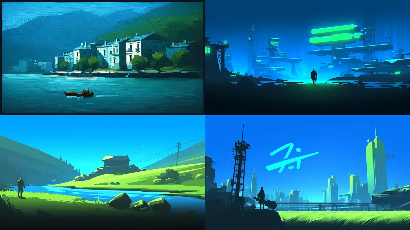 Harmonious Fusion of Natural and Urban Landscapes in a Futuristic Setting - Midjourney sref style