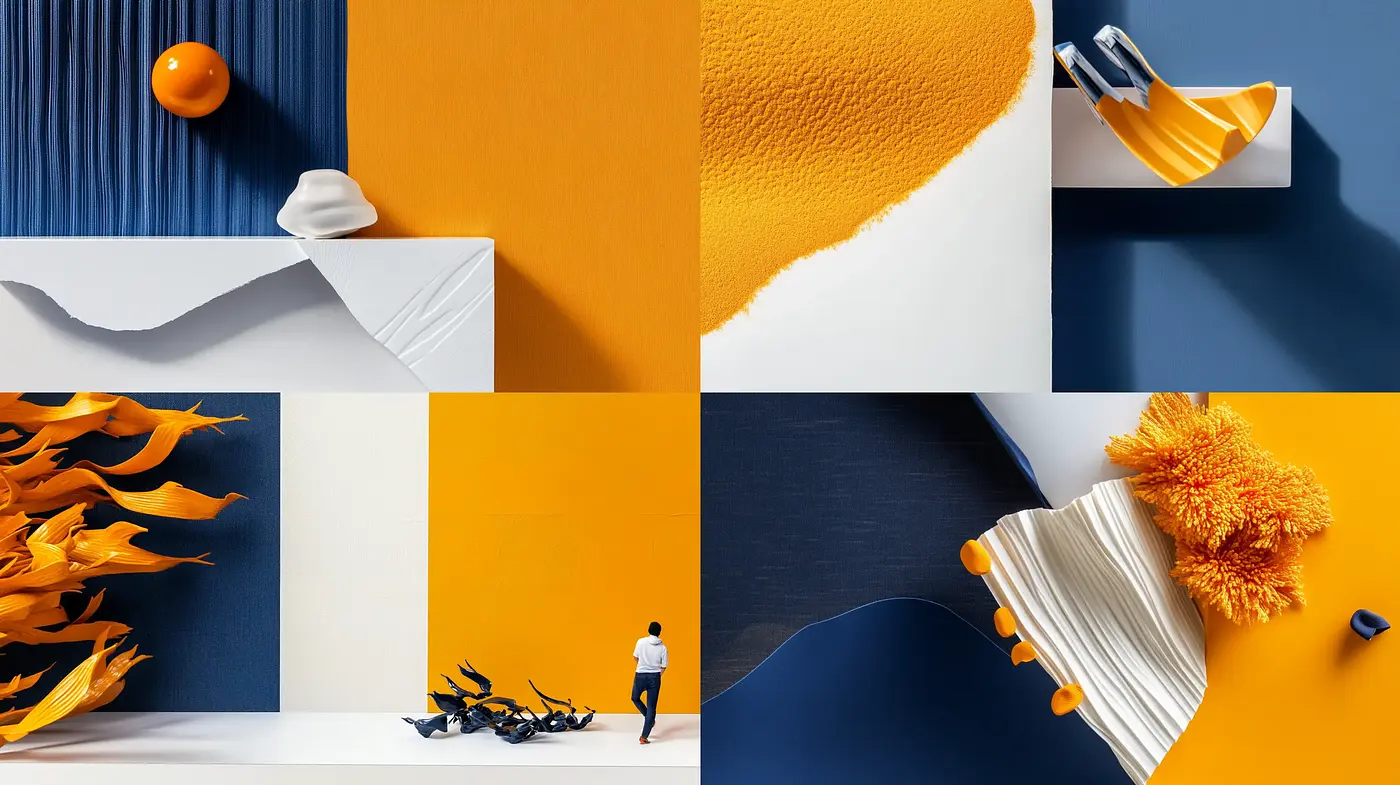 Vivid Contrast and Sculptural Forms in Modernist Tableau - Midjourney sref style