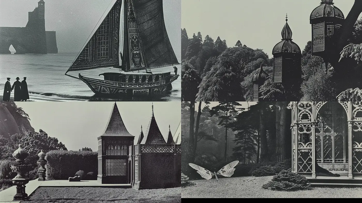 Monochromatic Serenity: A Fusion of Historical Elegance and Surrealism - Midjourney sref style