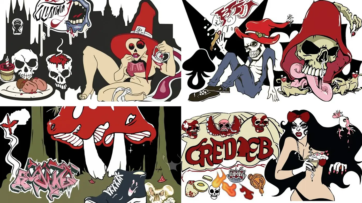 Graffiti-Inspired Gothic Comic Fusion with Pop Art Elements - Midjourney sref style
