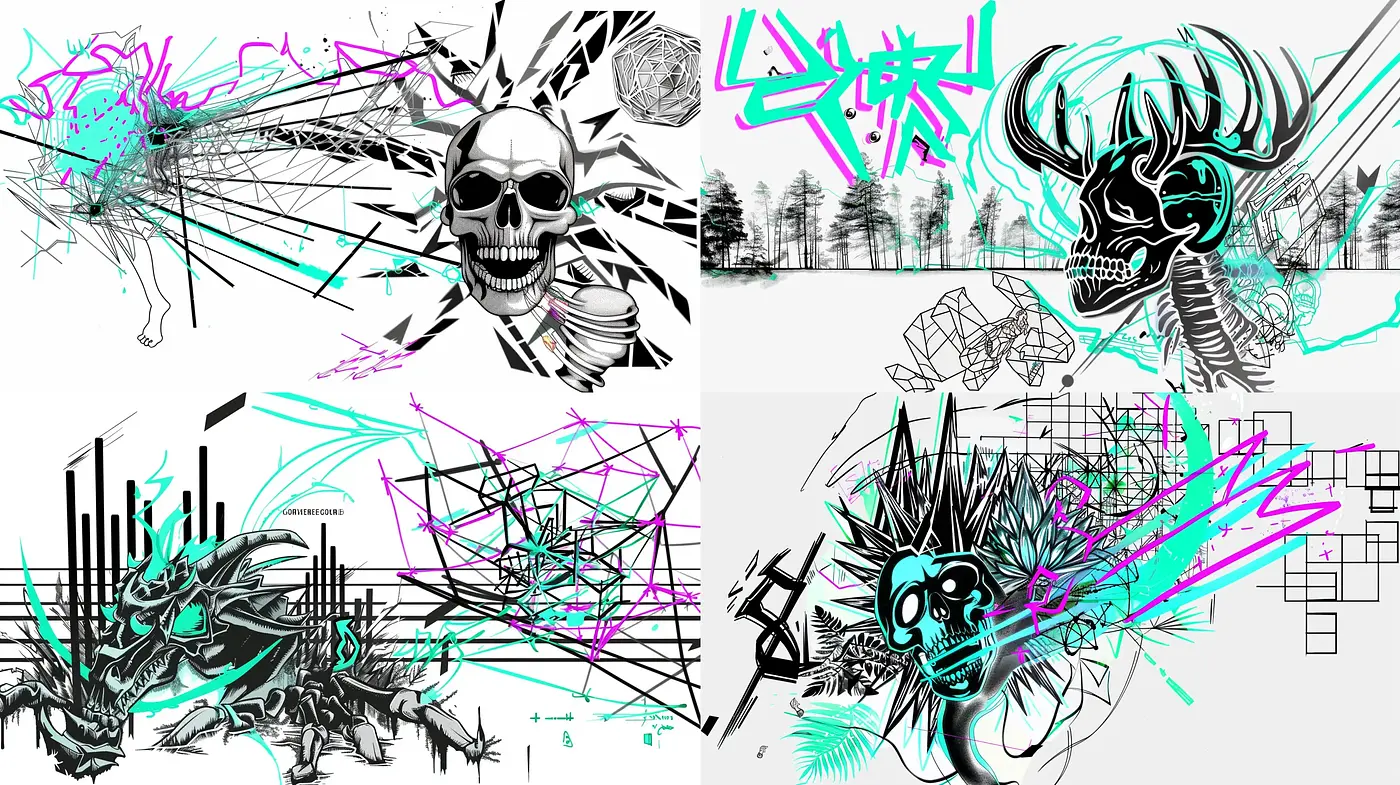 Cybernetic Chaos: A Fusion of Neon Graffiti and Structural Complexity - Midjourney sref style