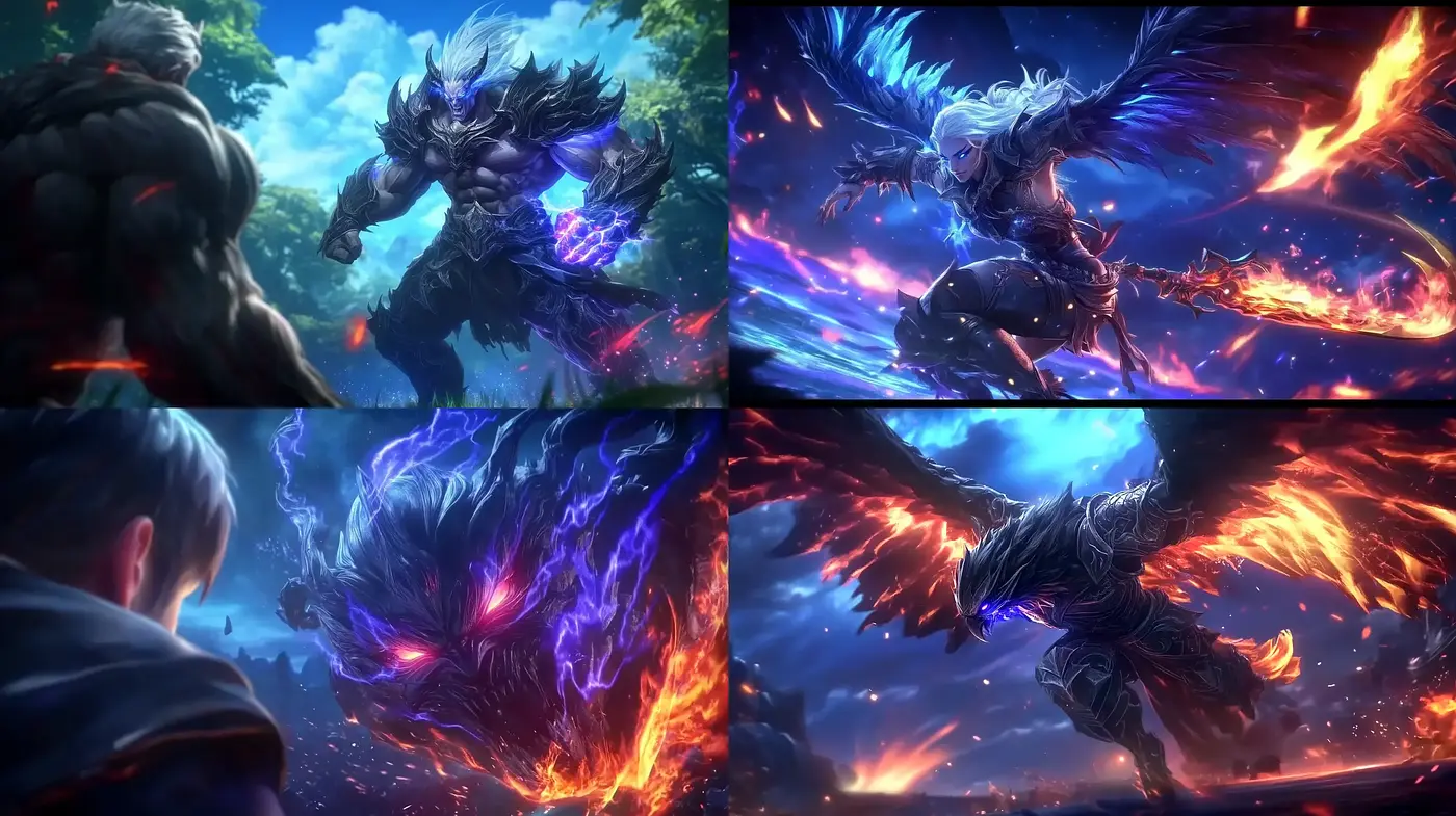 Ethereal Flames of Mythic Creatures: A Fantastical Digital Art Style - Midjourney sref style