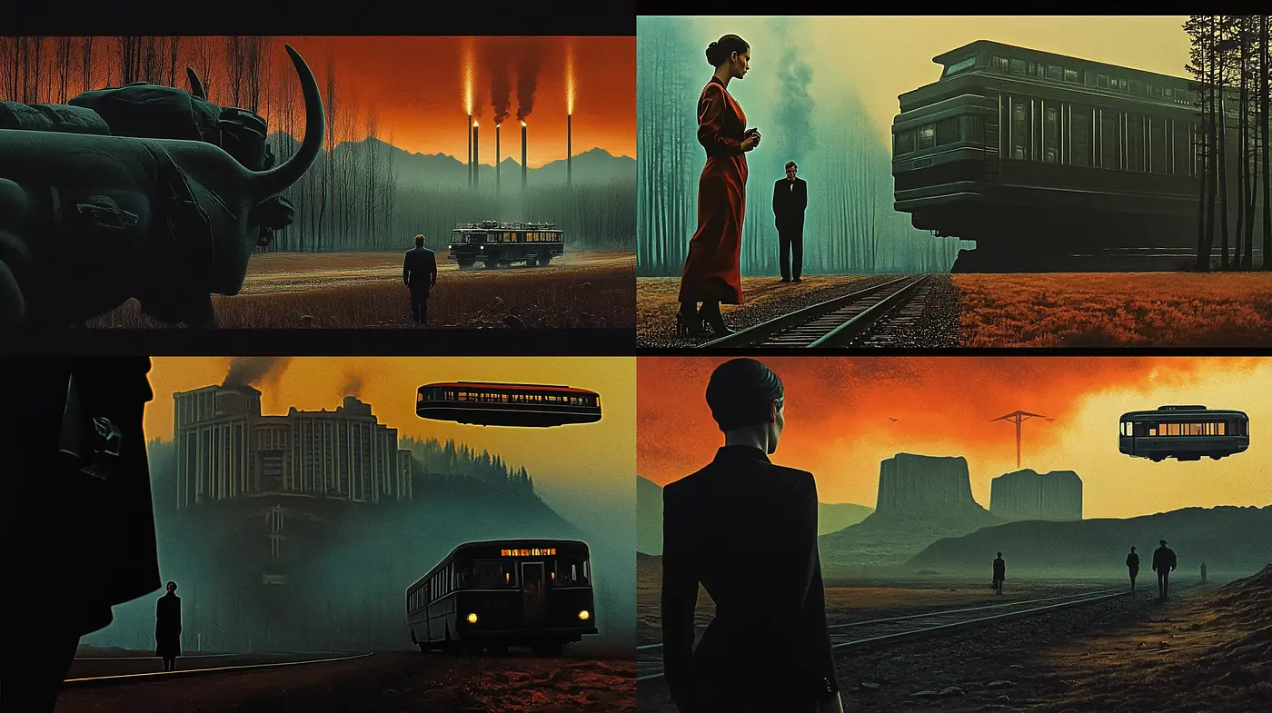 Dystopian Hues: A Cinematic Homage to Solemnity and Uncertainty - Midjourney sref style