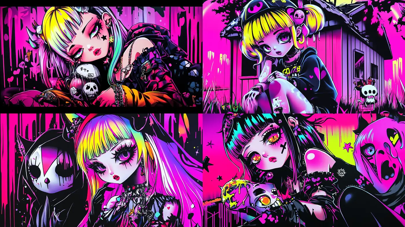 Neon Gothic Fusion with Anime Influences - Midjourney sref style