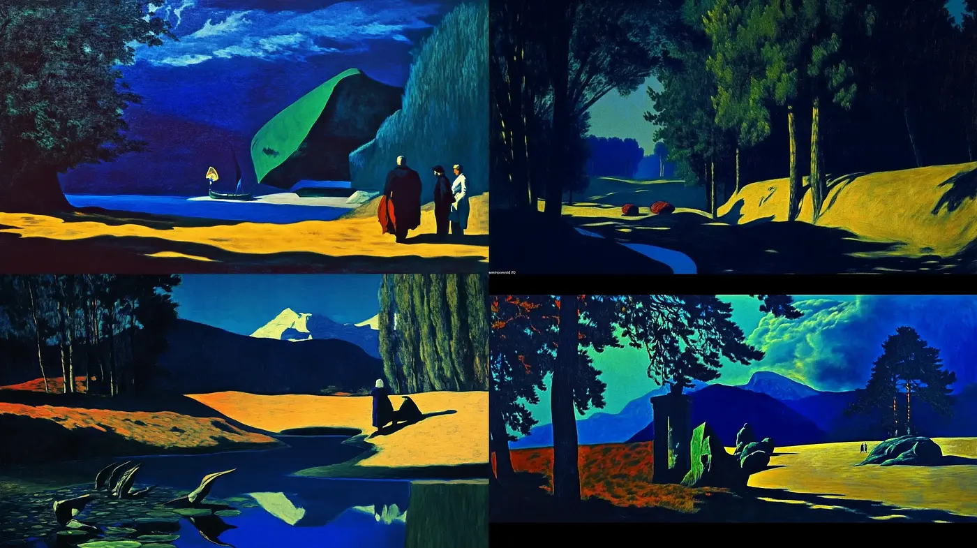 Nocturnal Landscapes in Vivid Contrast - Midjourney sref style