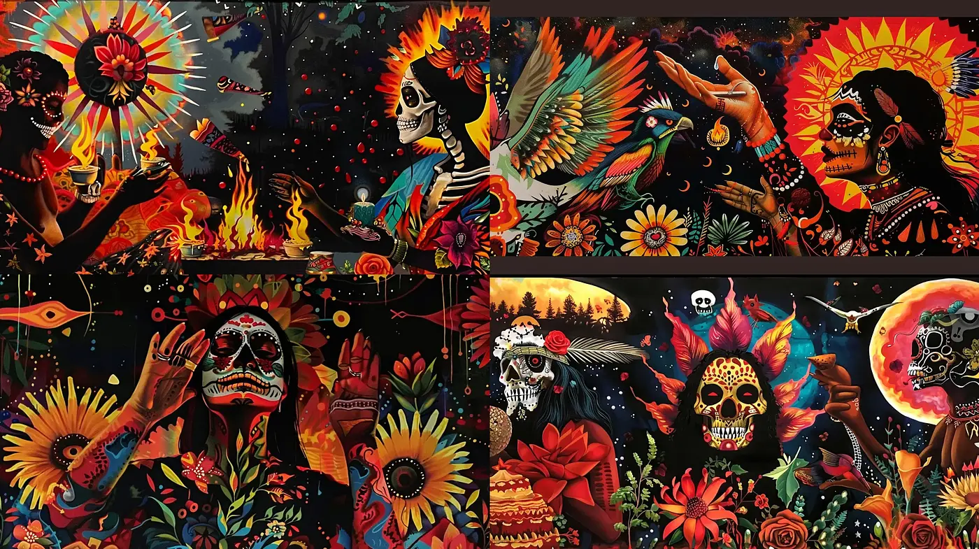 Spectral Carnival: A Fusion of Psychedelic and Surrealist Art - Midjourney sref style
