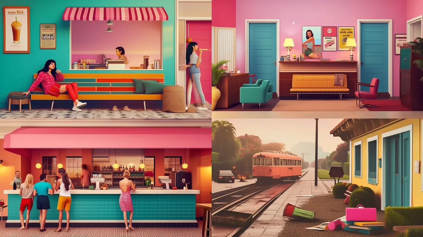 Vibrant Mid-Century Reverie: A Harmonious Confluence of Retro Hues and Nostalgic Textures - Midjourney sref style