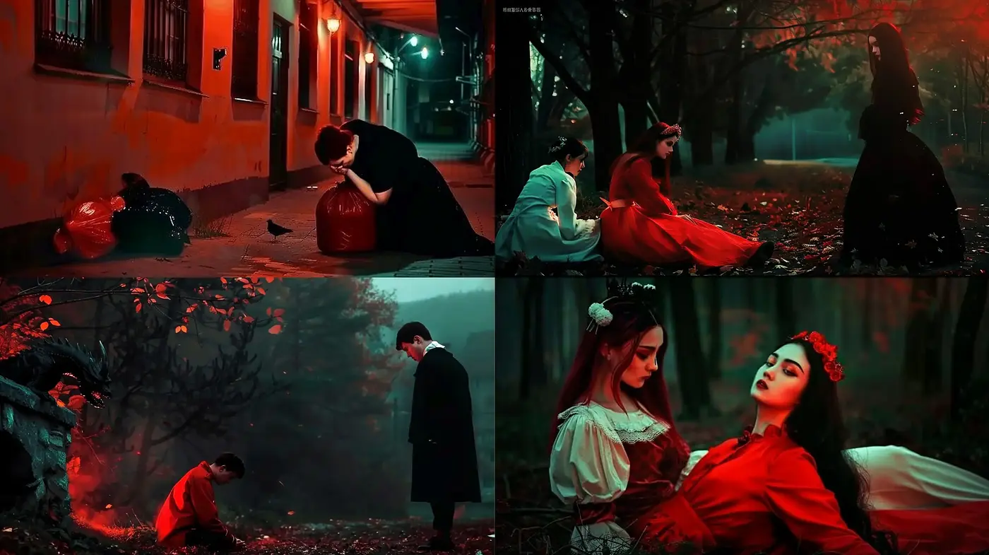 Gothic Romance: A Dark and Theatrical Tableau with a Baroque Influence - Midjourney sref style