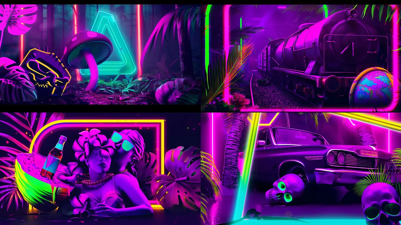 Neon Nightscape: A Synthesis of Surrealism and Cyberpunk Aesthetics - Midjourney sref style
