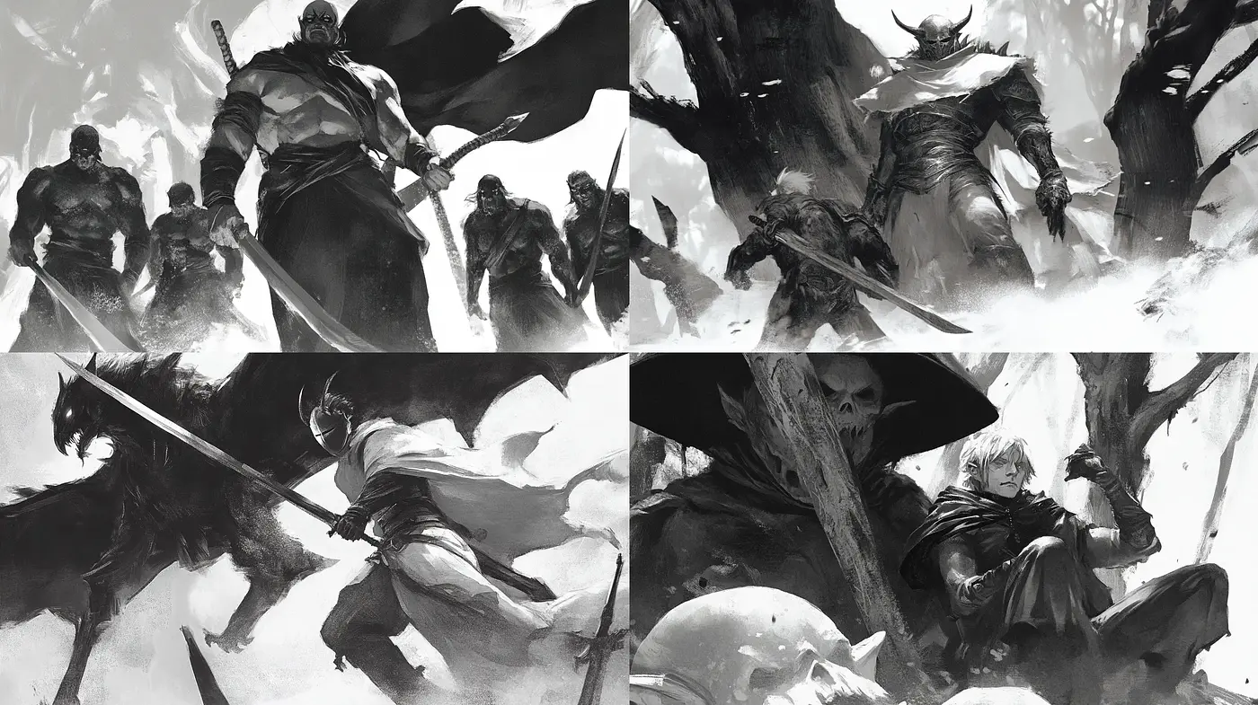 Monochromatic Ethereal Fantasy Sketches - Midjourney sref style