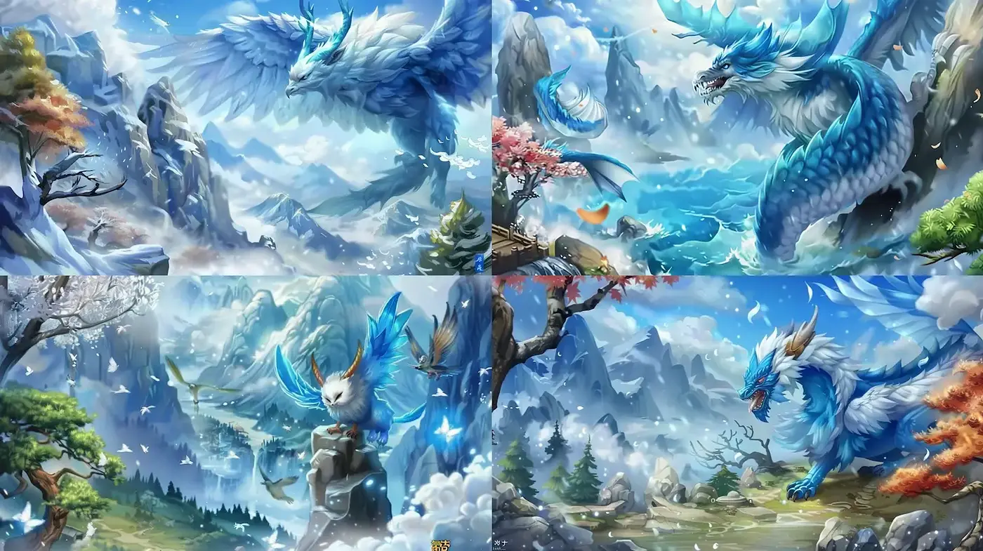 Serene and Mythical Landscapes with Ethereal Creatures - Midjourney sref style