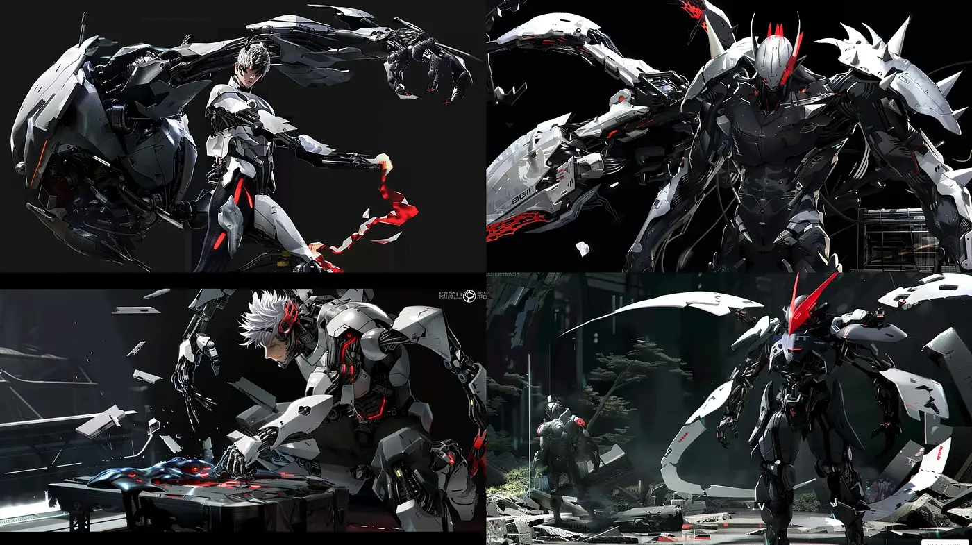 Futuristic Mecha Dynamism with a Dark Palette - Midjourney sref style