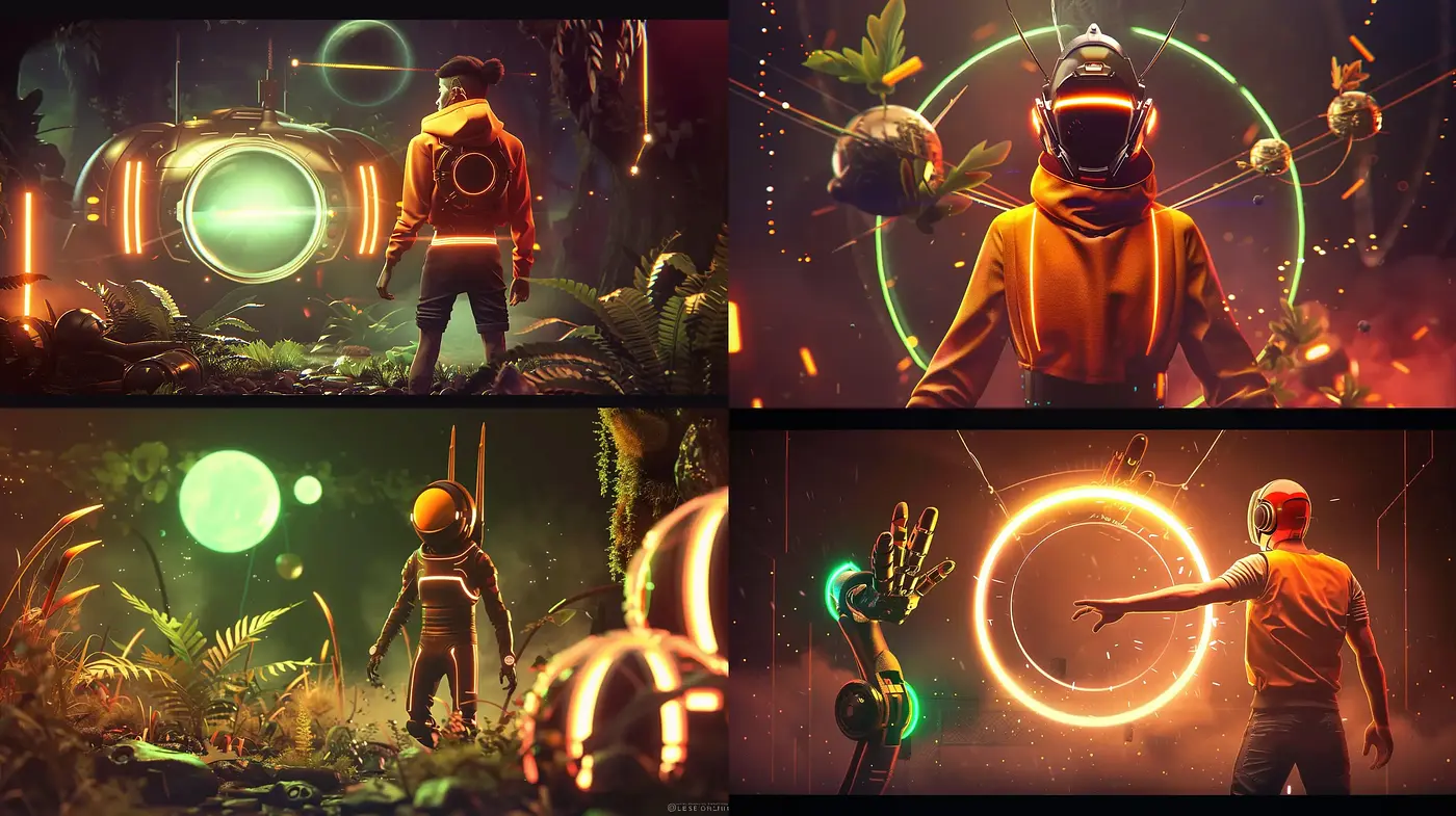 Luminous Sci-Fi Wilderness: An Intertwined Dance of Nature and Technology - Midjourney sref style