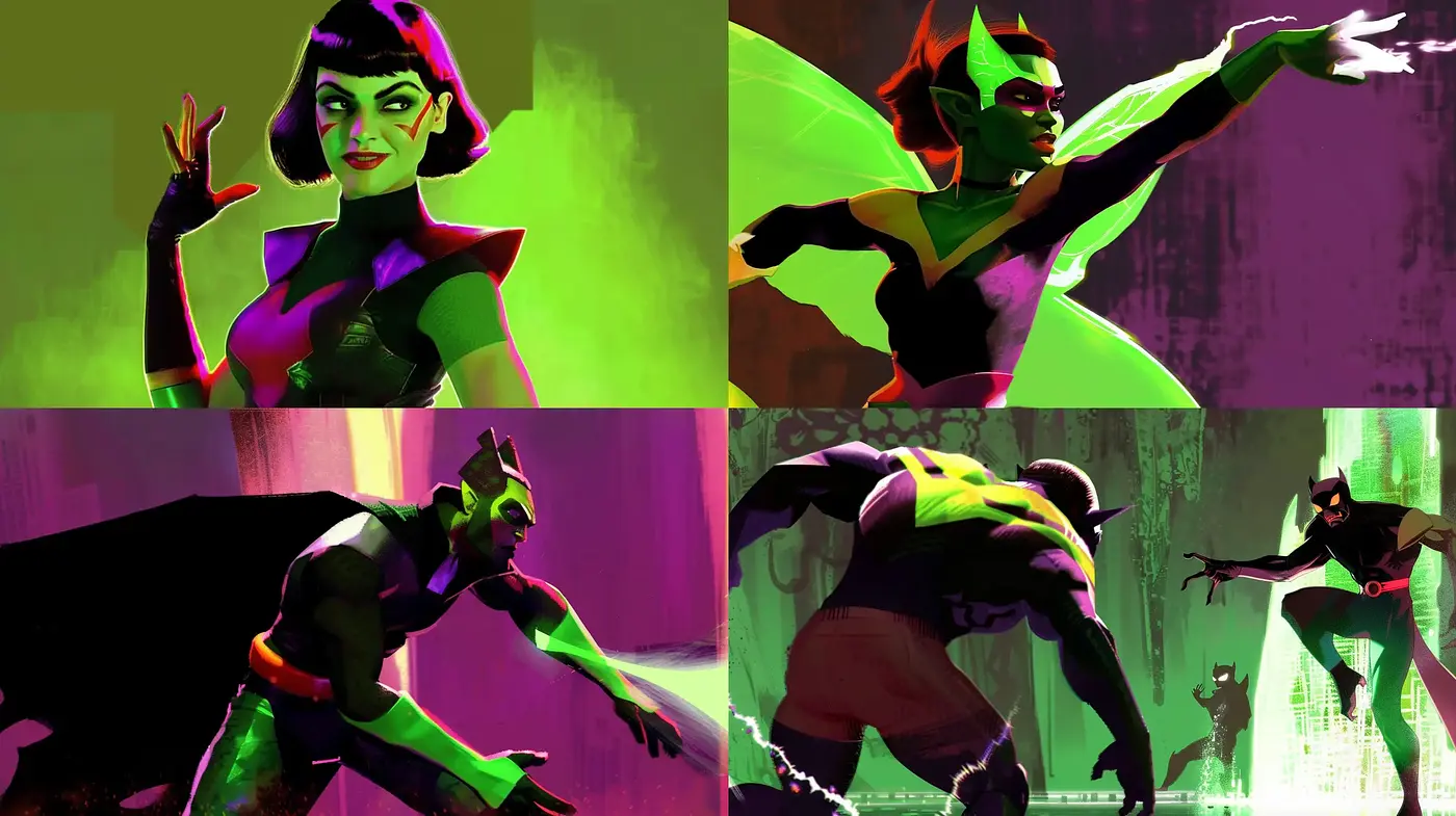 Electric Noir: A Fusion of Vibrant Comic Book Aesthetics and Shadowy Mystery - Midjourney sref style