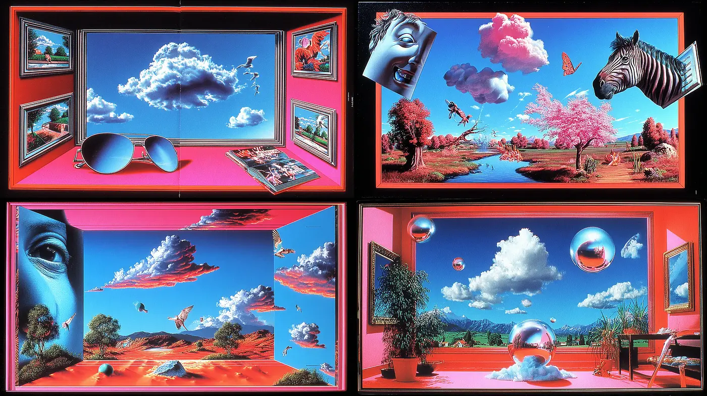 Surrealistic Dreamscapes with Vivid Imagery and Playful Fantasies - Midjourney sref style