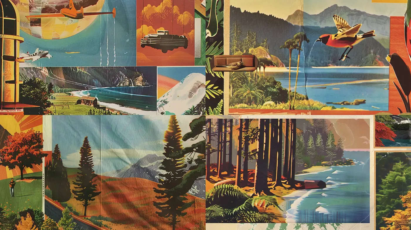 Retro Wilderness Adventures in Mid-Century Illustrative Style - Midjourney sref style