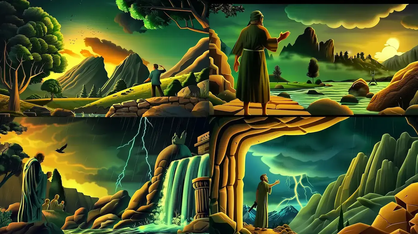 Dynamic and Ethereal Landscape Art with Bold Color Contrast - Midjourney sref style