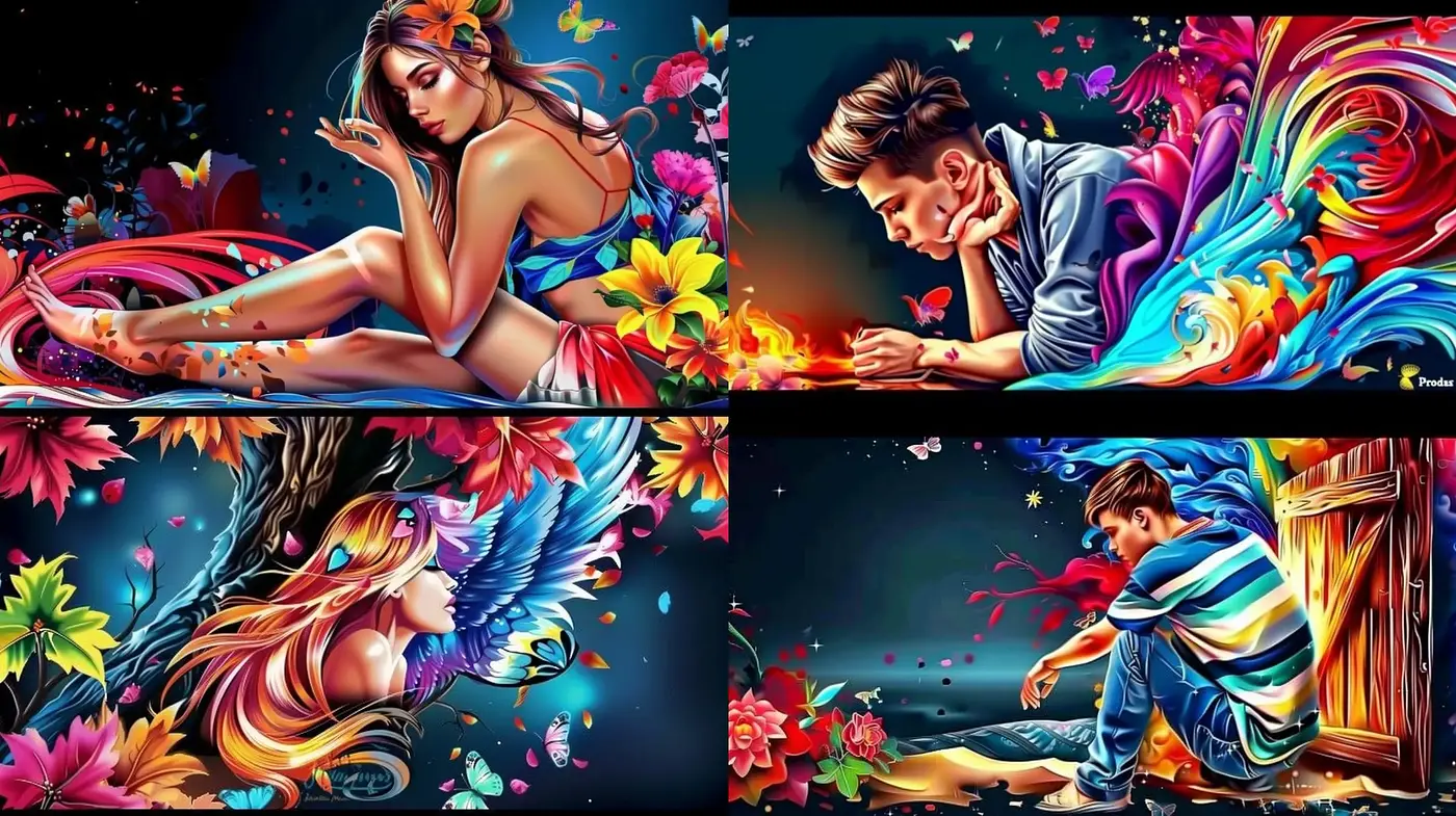 Luminous Dreamscape: A Fusion of Vivid Surrealism and Energetic Fantasy Illustration - Midjourney sref style