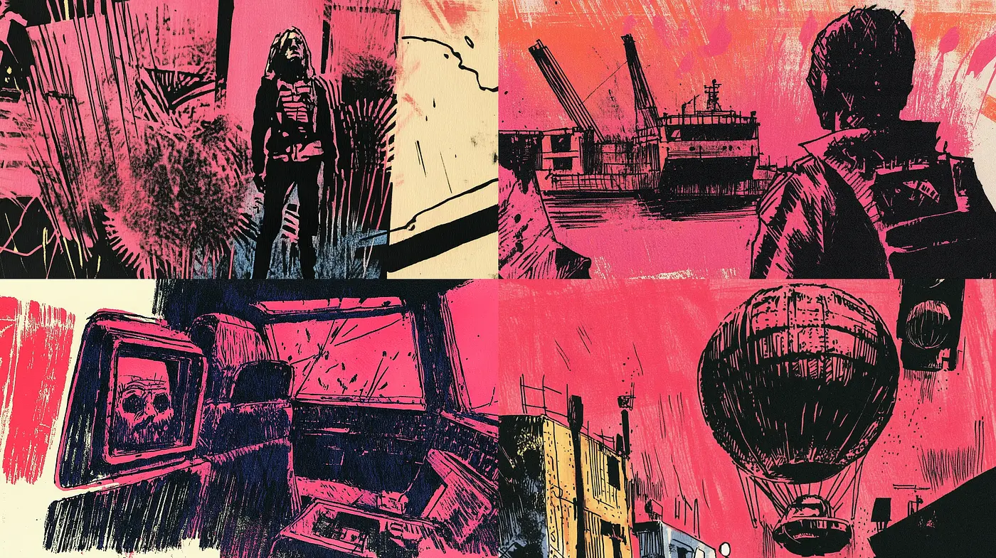 Abstract Expressionist Brushwork Meets Graphic Novel Contrast - Midjourney sref style